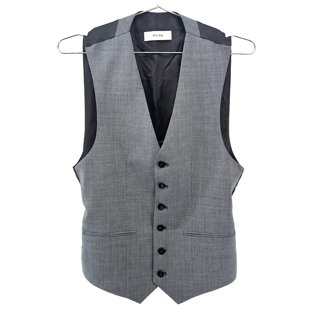REISS Wool Blend Suiting Waistcoat Vest • Small • gray black • minimalist chic
